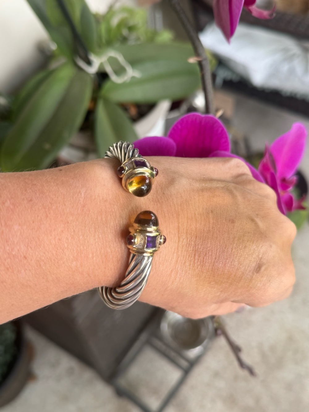 David Yurman 10mm Renaissance Cuff 14k SS Citrine amethyst, tourmaline, - Picture 8 of 8